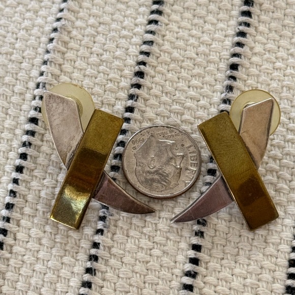 Vintage Mexican .925 Sterling Silver & Brass Earrings - Picture 2 of 3